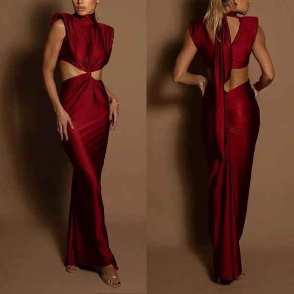 Kalentha® | Figurbetontes Cut-Out-Abendkleid mit Stehkragen