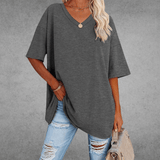Franziska | Damen Lässiges Oversize V-Ausschnitt T-Shirt – Dunkelgrau