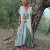 Carivienne - Vintage-Maxikleid mit Baum-Print – Blau
