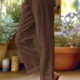 Leinenhose für Damen, Sommer, mit elastischem Bund – Braun
