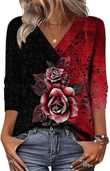 Arianwen - Bluse mit weichem Griff und V-Ausschnitt – Schwarz-Rot