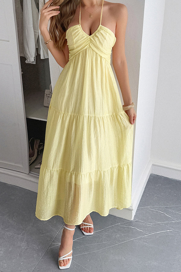 Lara® | Maxikleid mit Unifarbenem Halfter Hals und Bindung im lässigen Urlaubsstil