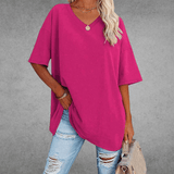 Franziska | Damen Lässiges Oversize V-Ausschnitt T-Shirt – Lila