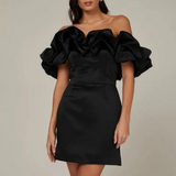 Natascha | Damen Hochzeitsgast Rüschen Minikleid – Schwarz