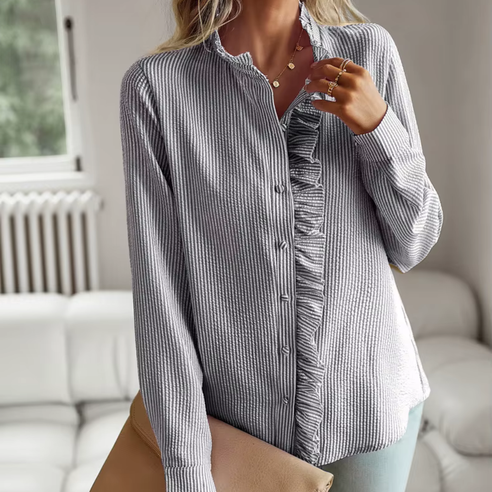 Bertha - Strukturiertes Hemd mit gerafftem Kragen