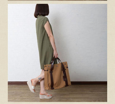 Lara® | Sommerkleid aus Baumwoll-Leinen in Teefarben Grün