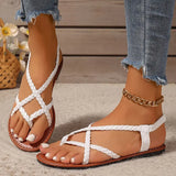 Julia | Damen Frühlings Geflochtene Flache Sandalen – Weiß