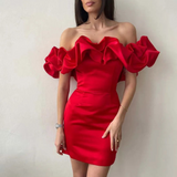 Natascha | Damen Hochzeitsgast Rüschen Minikleid – Rot