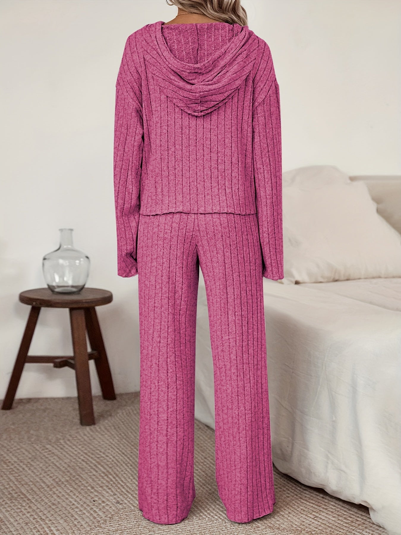 Damen Freizeit-Uni-Farbener Kapuzenpullover und Gerade-Jogginghosen mit Kordelzug | Ideal für Active Wear