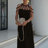 Damen-Maxikleid aus Leinenmischung (Cover-Up) – Schwarz