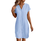 Ainslea - Strukturiertes Mini-Hemdblusenkleid – Hellblau