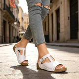 Luave | Modische Damen-Sandalen aus echtem Leder – Weiß