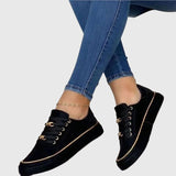 Anna | Damen Frühlings Lässige Samt Schnürsneaker – Schwarz