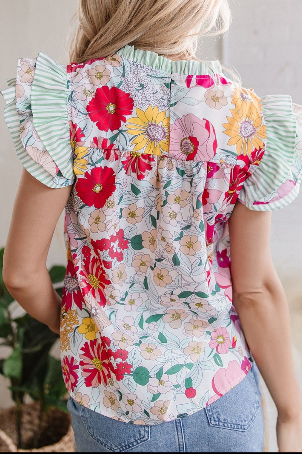 Ina® | Bluse mit Blumenmuster und Rüschen an den Kappenärmeln