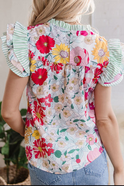 Ina® | Bluse mit Blumenmuster und Rüschen an den Kappenärmeln