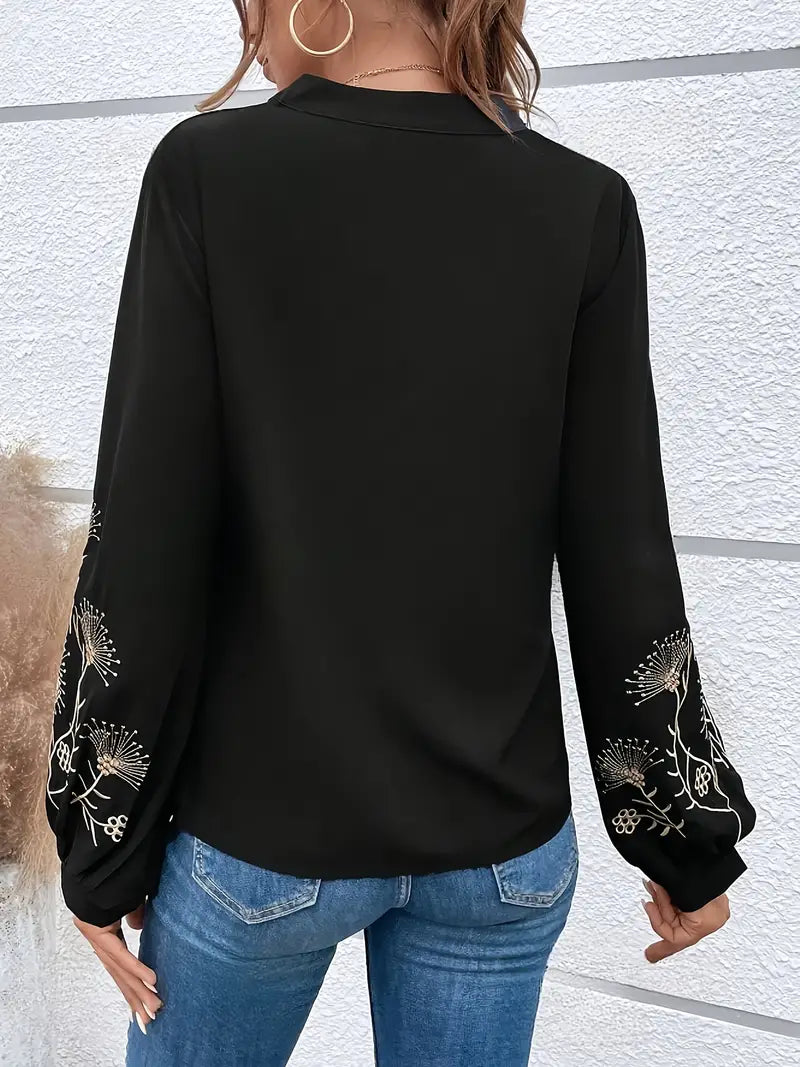 María José® | Bluse mit Blumenstickerei und Laternenärmeln für einen eleganten Stil