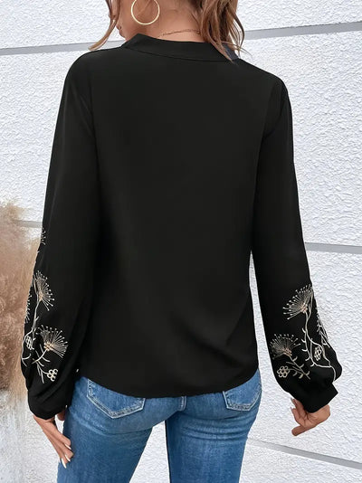 María José® | Bluse mit Blumenstickerei und Laternenärmeln für einen eleganten Stil