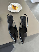 Damen Sandalen Mit Quadratischer Schnalle Spitze Stiletto Mittelhoch – Elegante Absätze – Schwarz