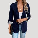 Damenblazer mit hochgekrempelten Ärmeln, tailliert – Marineblau