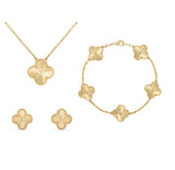 Damen Kleeblatt Stil 3-In-1 Schmuckset – Luxus Halskette Armband Ohrringe – Gold