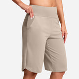 Odeliora - Komfortable Bermuda-Shorts mit hoher Taille – Khaki