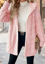 Pyrelia | Plüsch-Cardigan mit Kapuze und Reißverschluss – Rosa