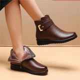 Edith | Damen Freizeitstiefeletten mit Schnalle und Fellfutter – Braun