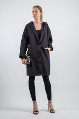 Edith | Damen Langer Freizeitmantel mit Lockerer Passform – Schwarz