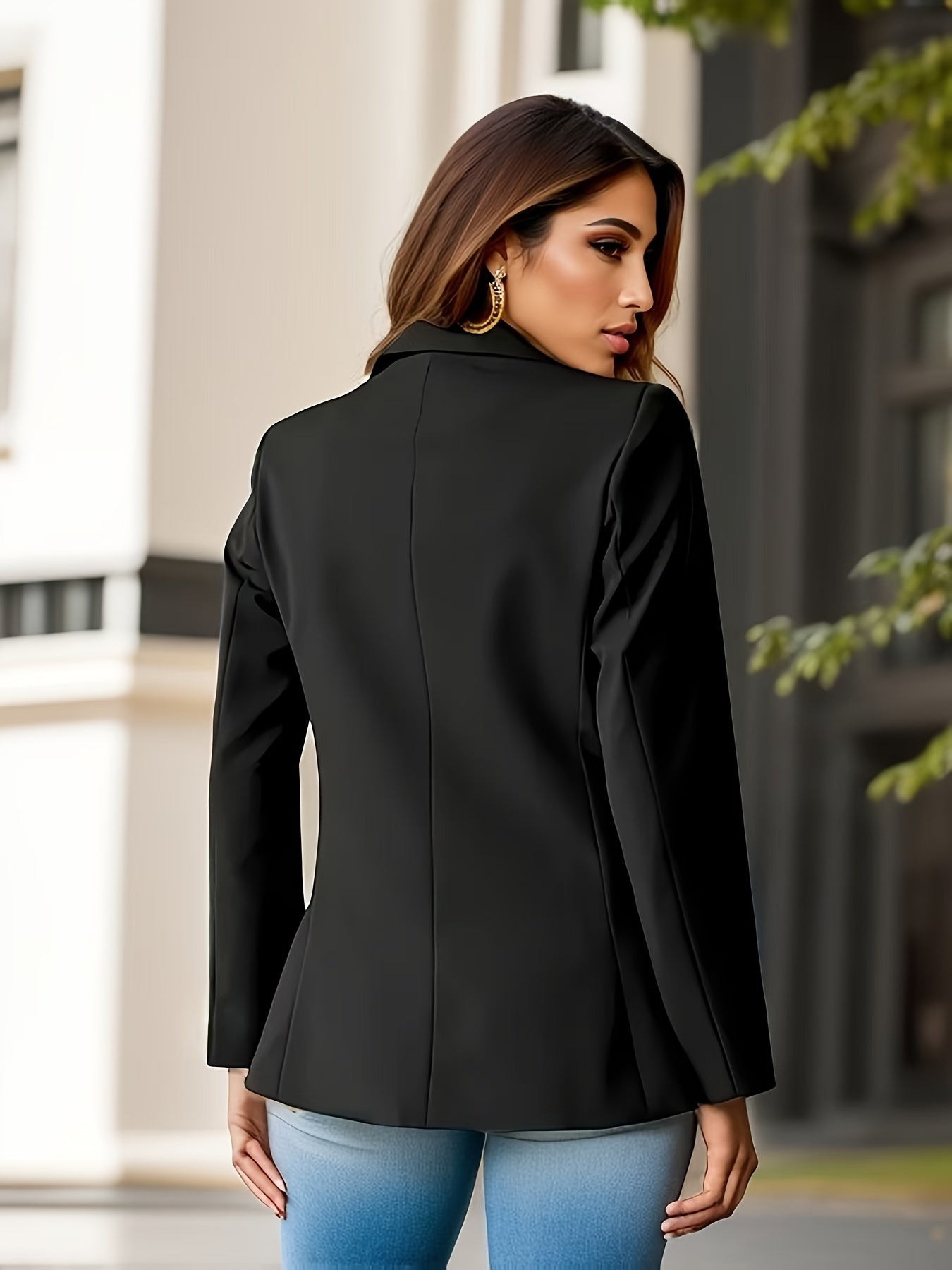 Trendiger Einfarbiger Offener Blazer Mit Seitentaschen Für Damen |  Ideal für das tägliche Tragen