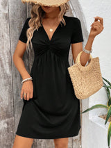 Sofia | Kurzarm V-Ausschnitt Twistkleid Damen – Schwarz