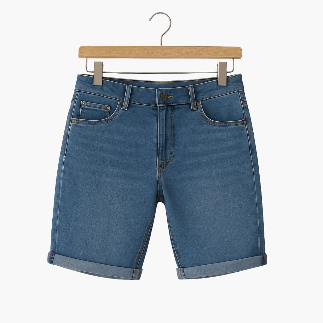 Herren Sommer Bermuda Shorts aus Denim mit Umschlag und Reißverschluss