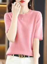 Heidi-Mode | Kurzärmliger Wollpullover – Rosa
