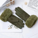Winterhandschuhe mit Kunstfell – Grün