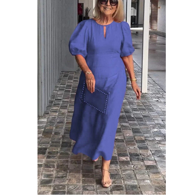 Stilvolles Kleid Mit Pufferärmeln Für Damen | Midi