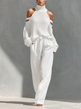 Alessia | Damen Zweiteiliges Set mit Off-Shoulder und Weiten Hosen – Weiß