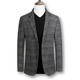 Max | Eleganter Herrenblazer im klassischen Tartan-Stil – Grau (gestreiftes Muster)