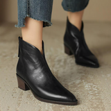 CAMILLE | LUXURIOSE STIEFELETTEN MIT NIEDRIGEM  ABSATZ – Schwarz