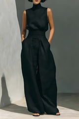 Livia | Elegantes Leinen Ensemble für den Sommer – Schwarz
