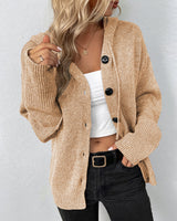 Mia | Damen Kapuzenstrickjacke mit Knöpfen – Khaki