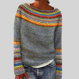 Valdrika | Damen Strickpullover Bunt Retro Muster – Regenbogen