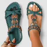 Viola | Damen Riemchen Flache Offene Zehen Sandalen – Amazonas Grün