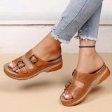 Damen Orthopädische Offene Leder Sandalen – Verstellbare Schnallen Komfort Schuhe – Braun