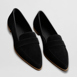 Magdalena | Damen Frühlings Spitz Zulaufende Wildleder Loafer – Schwarz