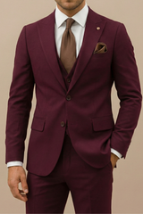 Elias | Herren Frühlings Moderner Dreiteiliger Anzug Set – Weinrot