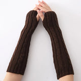 Lange fingerlose Strickhandschuhe (30 cm) – Weiß verdrehen