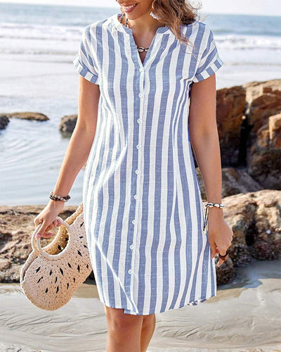 VALE | Martine™ – Elegant Striped Shirt Dress