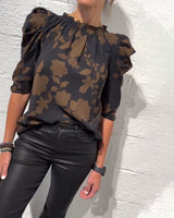 Nina | Modische Damen Bluse modern mit Rüschen & Puffärmel – Schwarz