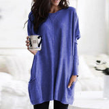 Stefanie | Bequemer Langer Pullover mit Taschen – Blau