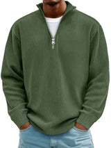 Tobias | Stilvoller Herren Rippstrickpullover Mit Quarter-Zip – Olivgrün
