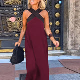 Ärmelloses Maxikleid für Damen mit gekreuztem Rücken – Weinrot